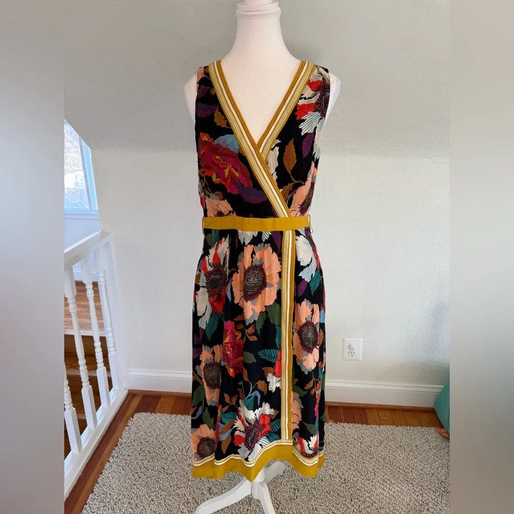 Anthropologie Maeve Botanica Faux Wrap Midi Dress Size 8 - Picture 2 of 11